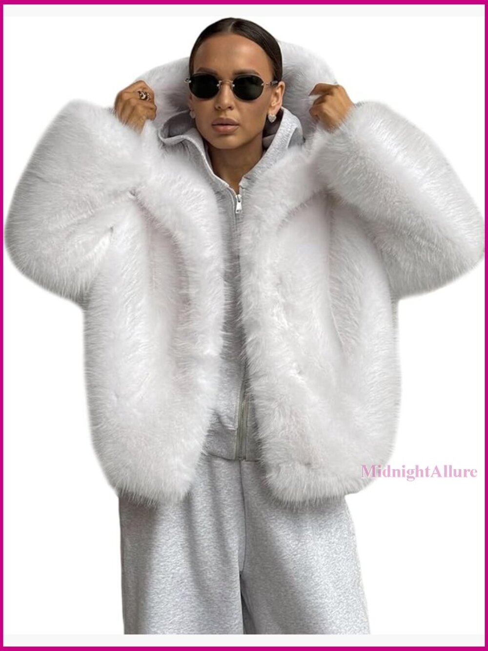 Women's Faux Fur Coat Hooded Cropped Jacket Winter Warm Fluffy